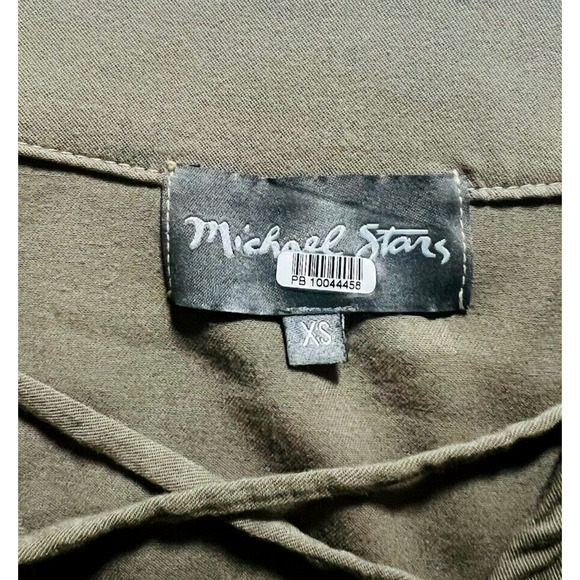 Michael Stars XS Ruffled Lace-up Mini Dress Short Sleeve Camo Green - Picture 10 of 11